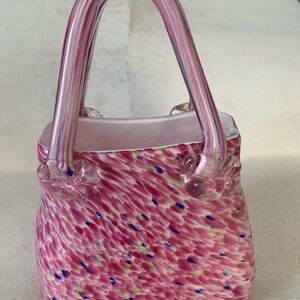 Artisan Pink and Blue Glass Art Handbag Vase